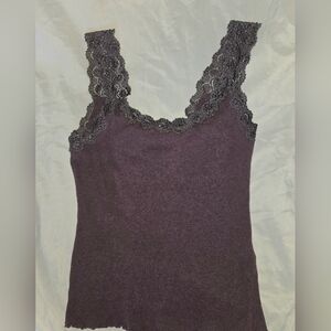 The Limited Purple Lace Trim With Purple Beads On The Lace And Neckline Top